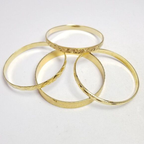 Vintage Bundle 4 Gold Tone Bangle Bracelet, Stacking Textured Retro Estate - Picture 1 of 7